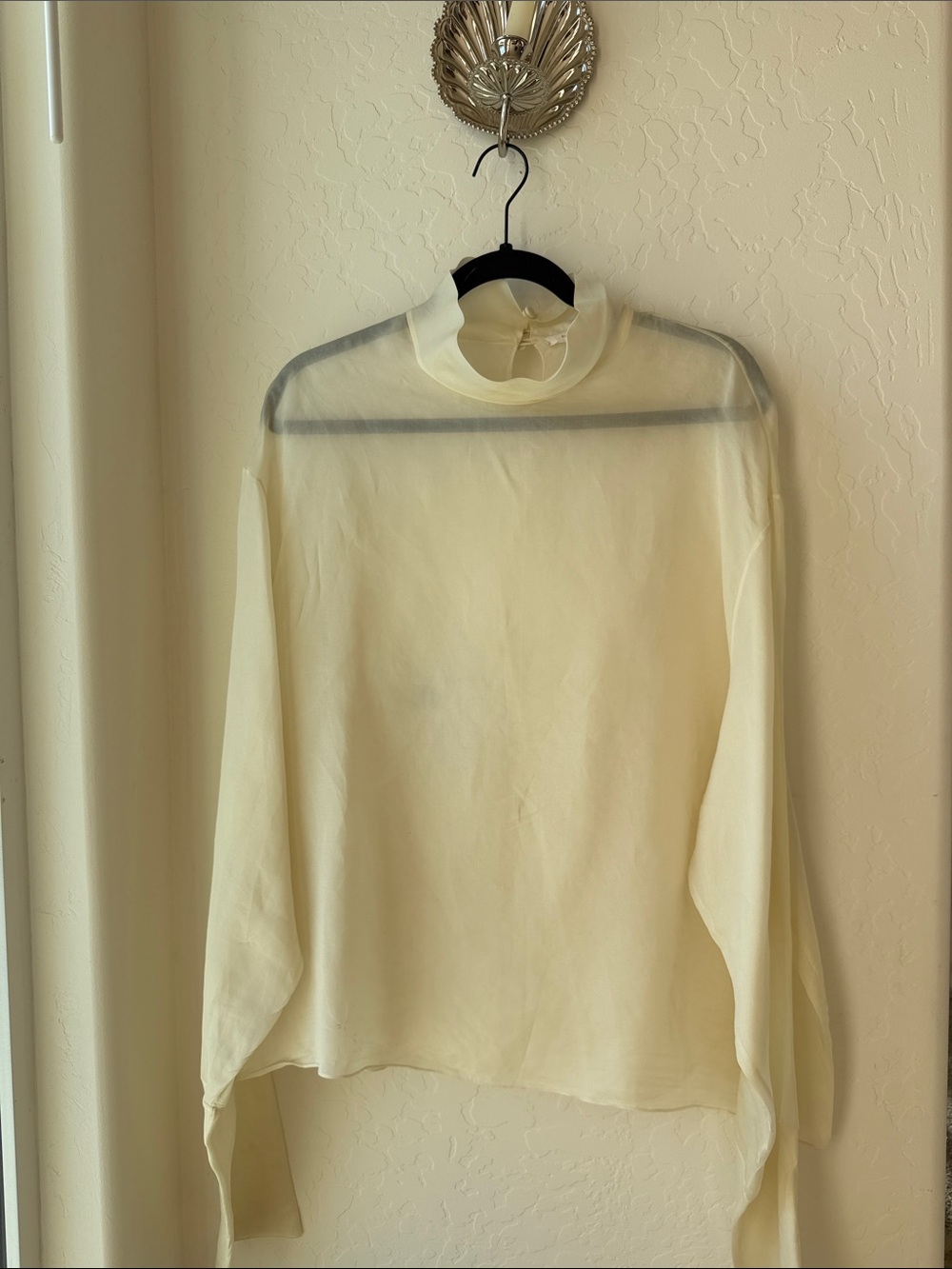 The Row Sheer Cream Mock Neck Long-Sleeve Blouse size Large - Picture 7 of 14